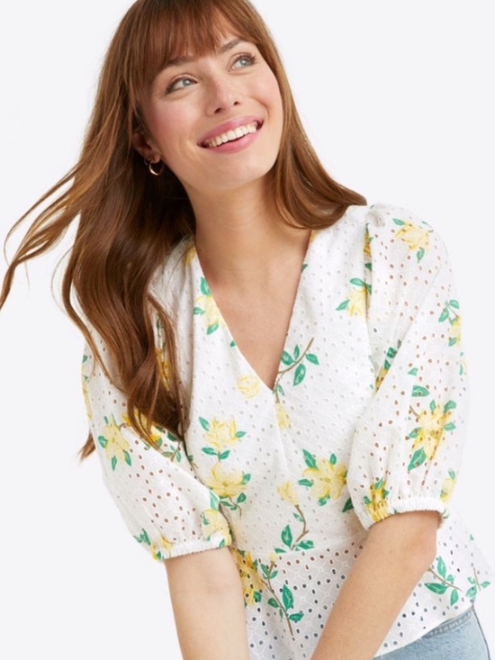Draper James Tops - Draper James Terri Tie Back Top in Magnolia Eyelet, Floral Print, Women's 10